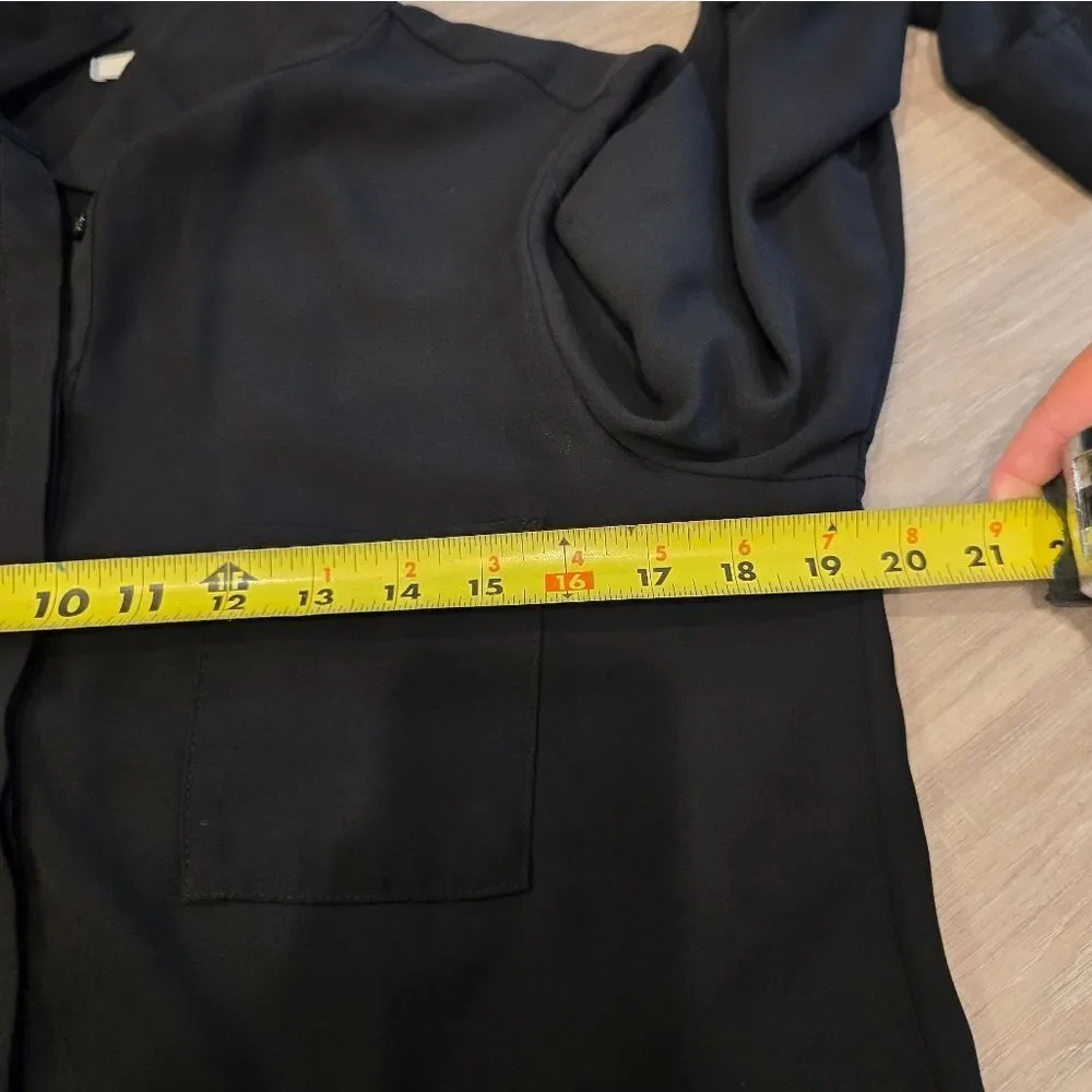 Pleione High Low Black Long Sleeve Button Up Blouse With Back Pleated Detail - Picture 9 of 10